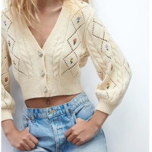 Zara floral embroidery Knit cardigan